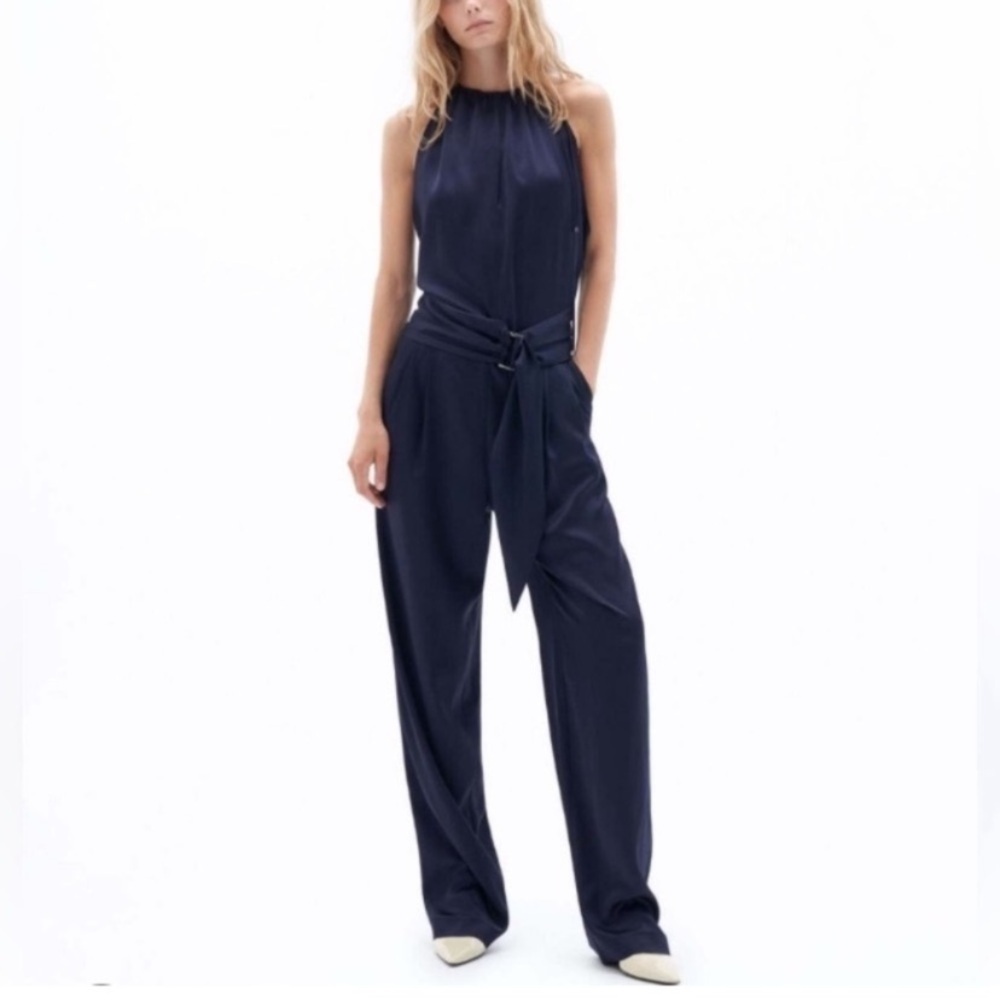Filippa K Belted jumpsuit in crushed satin with pleated draping size 36 US 6